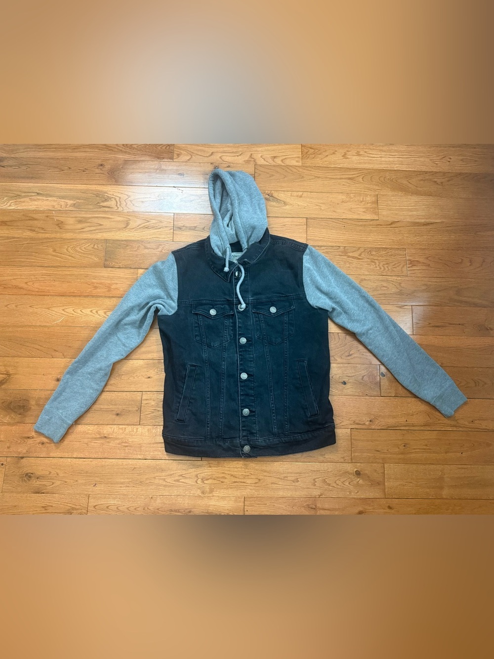 Y2K Abercrombie & Fitch Black and Gray Hooded Denim Jacket